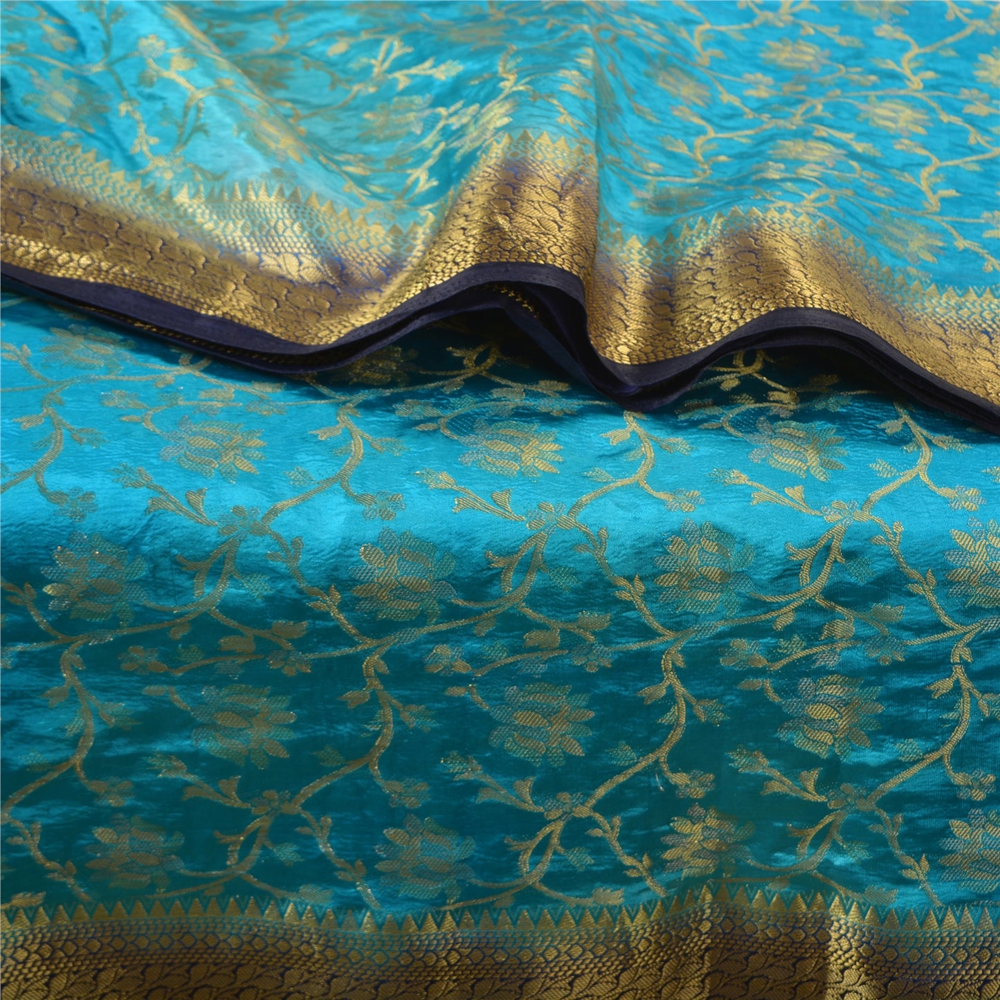 Sanskriti Vintage Blue Indian Sarees Art Silk Woven Brocade/Banarasi Sari Fabric