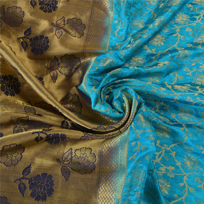 Sanskriti Vintage Blue Indian Sarees Art Silk Woven Brocade/Banarasi Sari Fabric