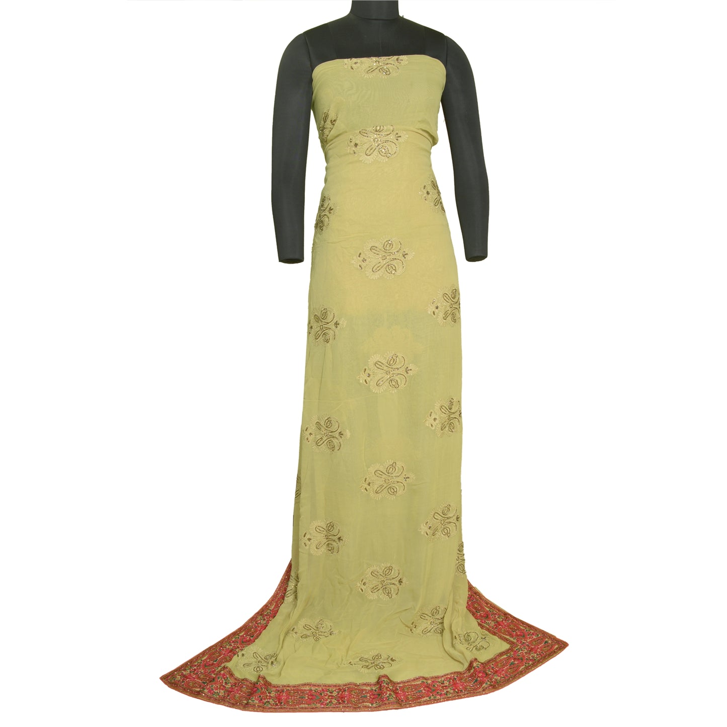 Sanskriti Vintage Green Bollywood Sarees Pure Georgette Hand Beaded Sari Fabric