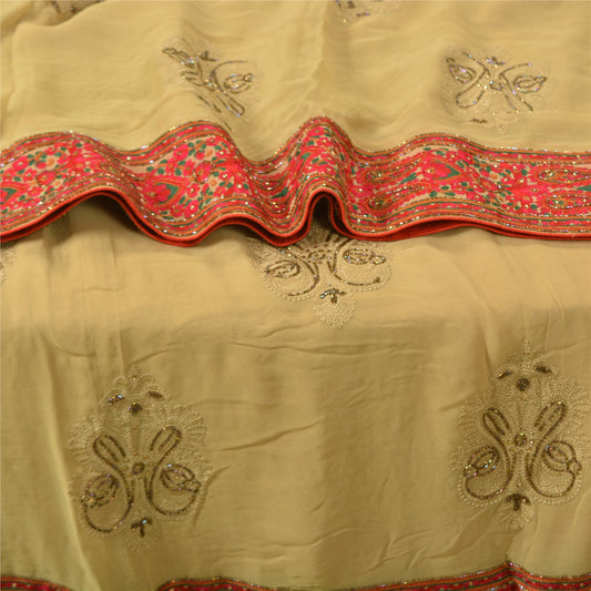 Sanskriti Vintage Green Bollywood Sarees Pure Georgette Hand Beaded Sari Fabric