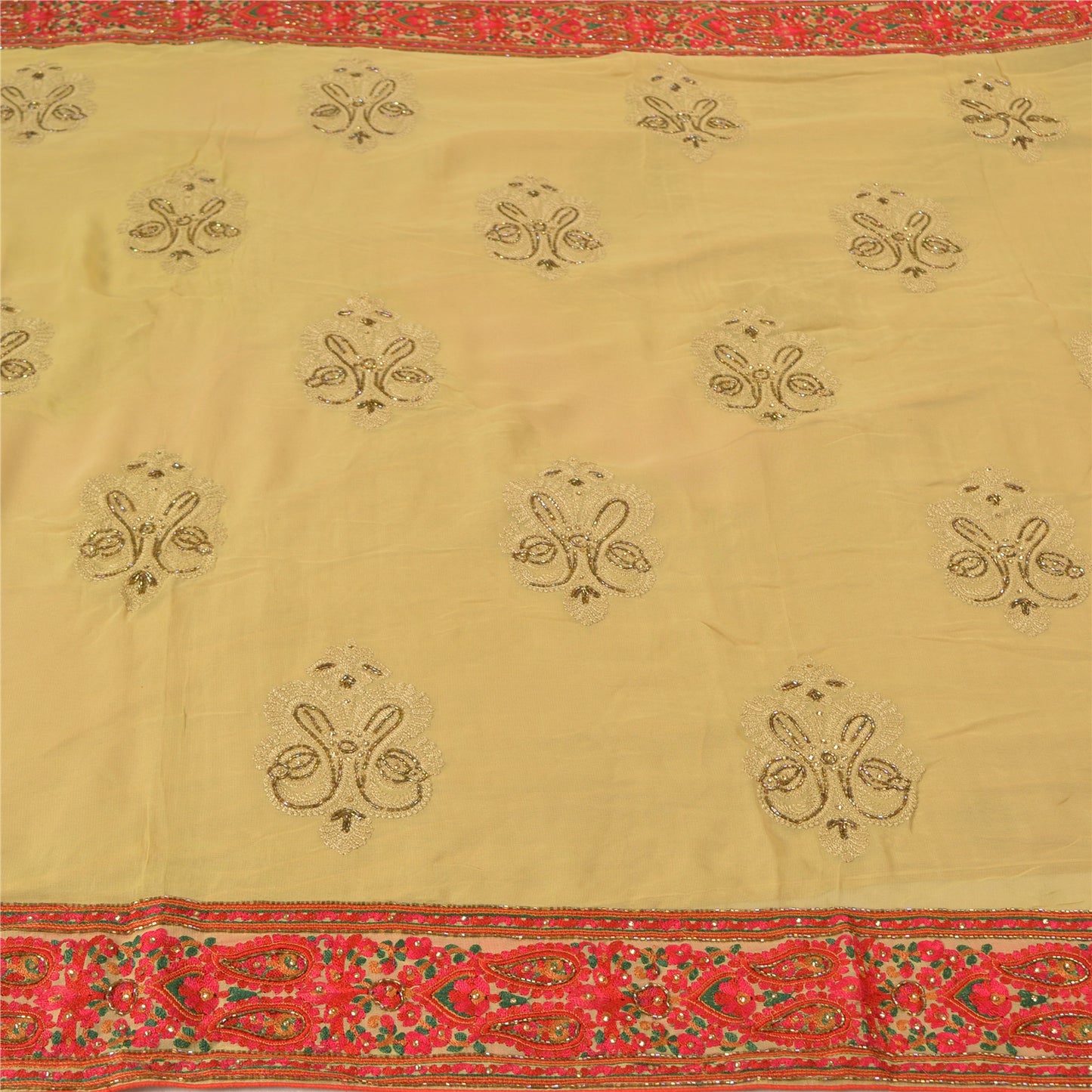 Sanskriti Vintage Green Bollywood Sarees Pure Georgette Hand Beaded Sari Fabric