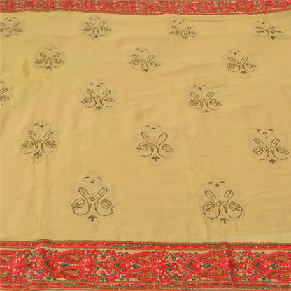 Sanskriti Vintage Green Bollywood Sarees Pure Georgette Hand Beaded Sari Fabric