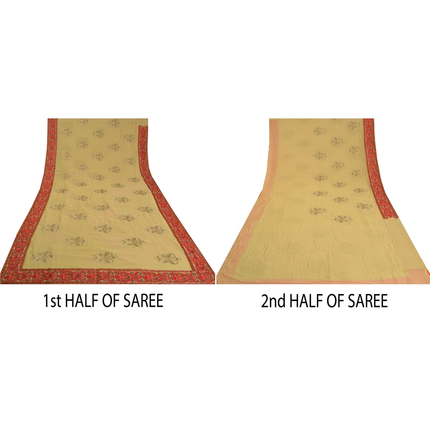 Sanskriti Vintage Green Bollywood Sarees Pure Georgette Hand Beaded Sari Fabric