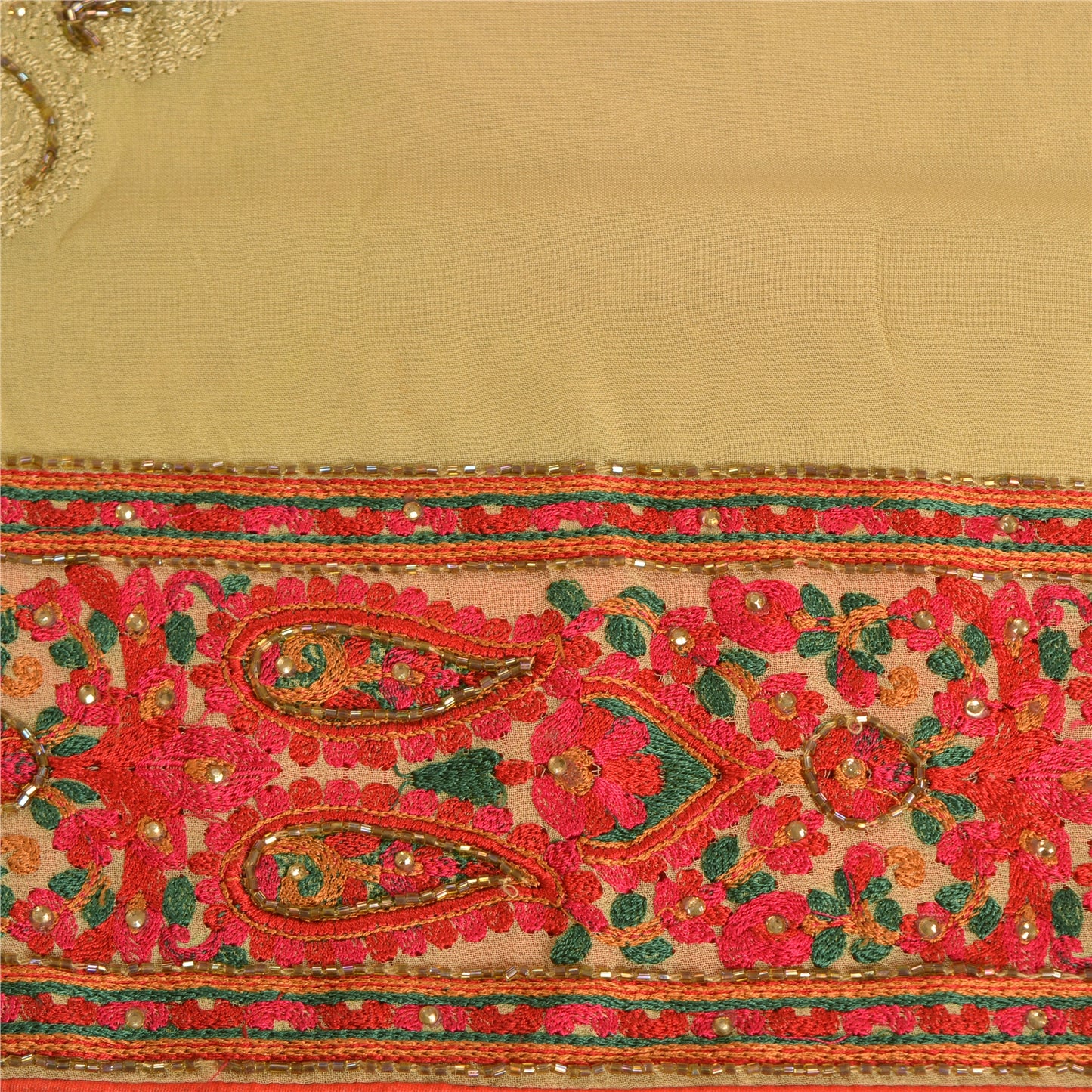 Sanskriti Vintage Green Bollywood Sarees Pure Georgette Hand Beaded Sari Fabric