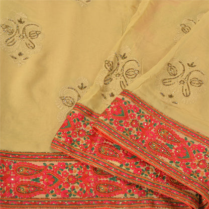 Sanskriti Vintage Green Bollywood Sarees Pure Georgette Hand Beaded Sari Fabric