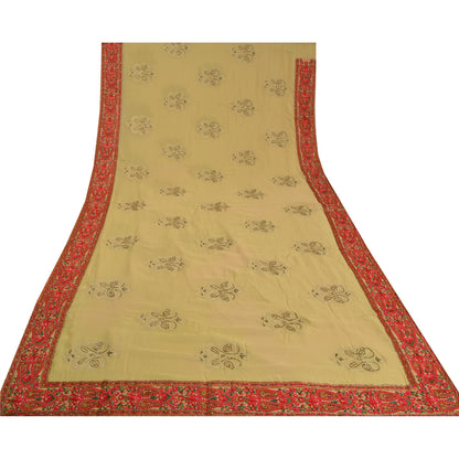 Sanskriti Vintage Green Bollywood Sarees Pure Georgette Hand Beaded Sari Fabric