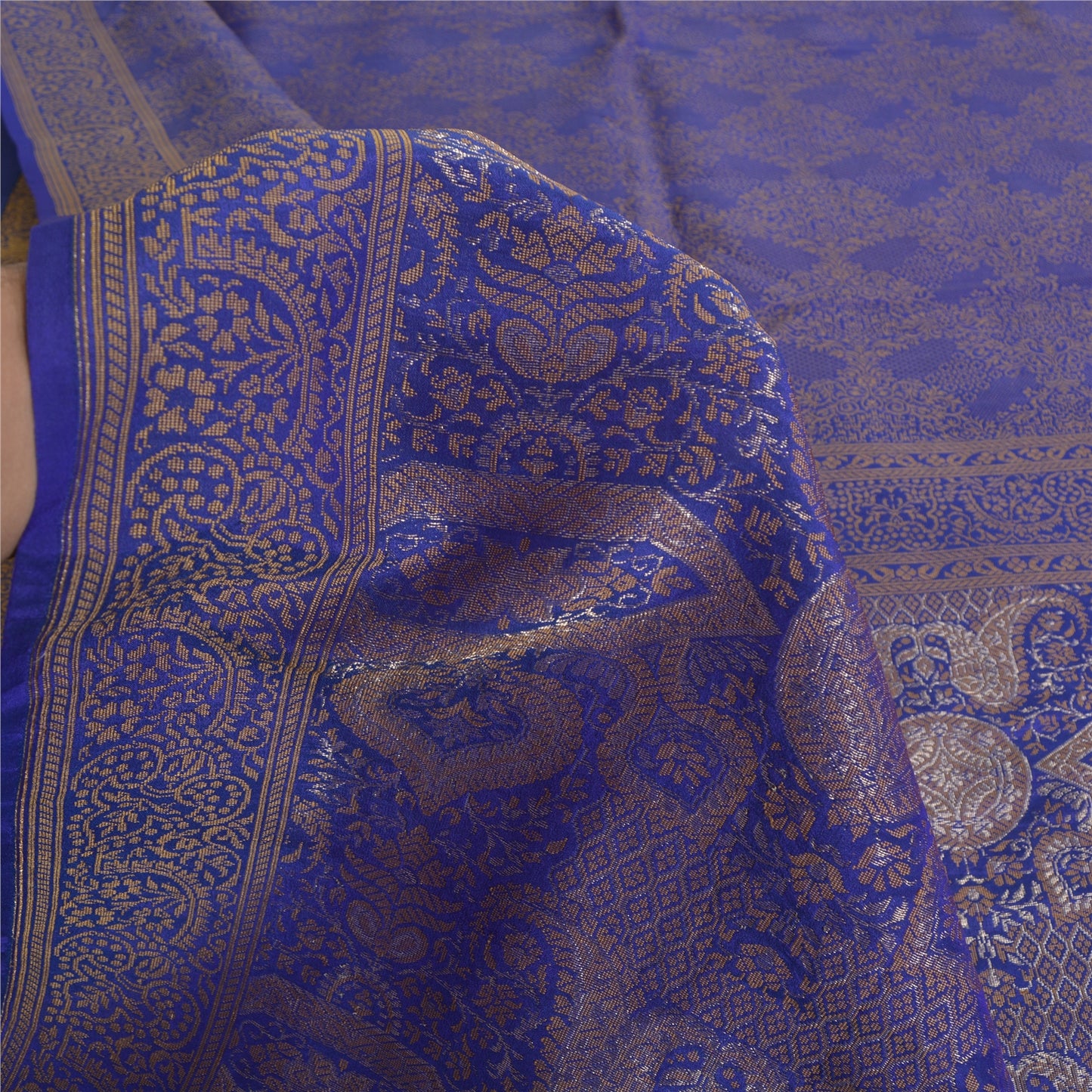 Sanskriti Vintage Blue Indian Sarees Pure Silk Woven Premium Woven Sari Fabric
