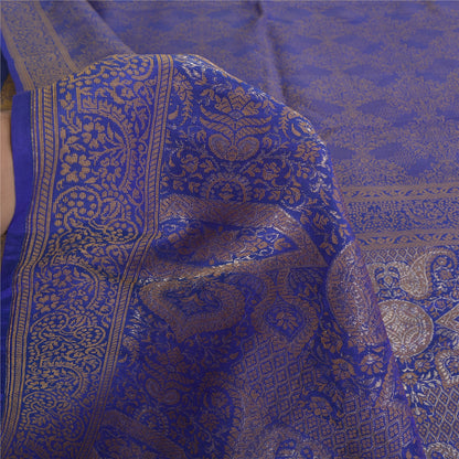 Sanskriti Vintage Blue Indian Sarees Pure Silk Woven Premium Woven Sari Fabric
