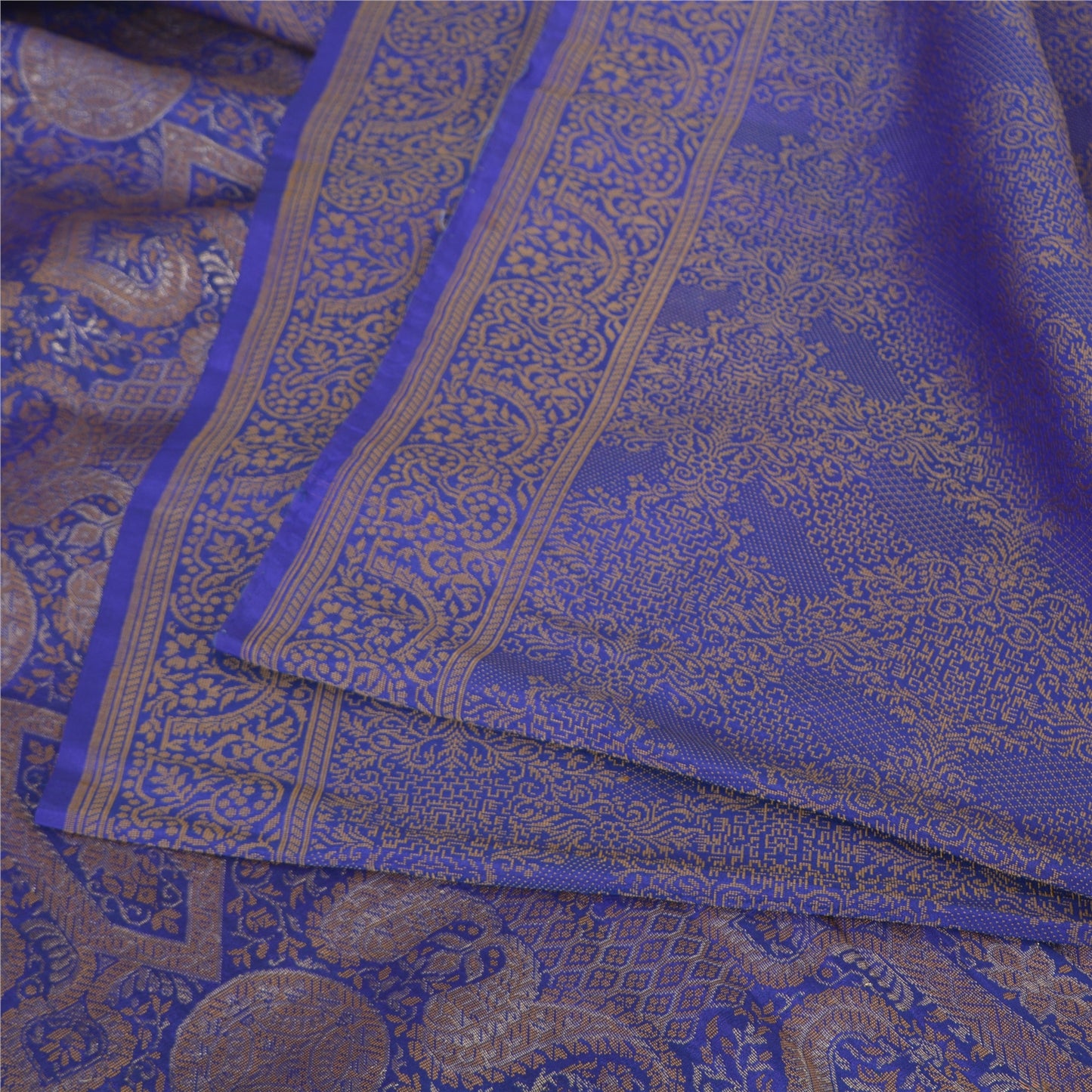 Sanskriti Vintage Blue Indian Sarees Pure Silk Woven Premium Woven Sari Fabric