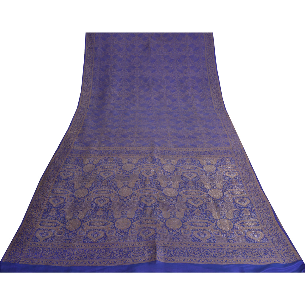 Sanskriti Vintage Blue Indian Sarees Pure Silk Woven Premium Woven Sari Fabric