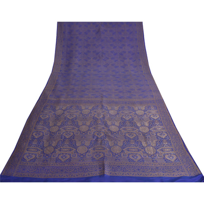 Sanskriti Vintage Blue Indian Sarees Pure Silk Woven Premium Woven Sari Fabric