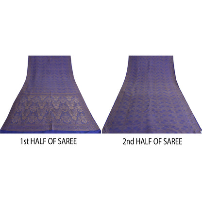Sanskriti Vintage Blue Indian Sarees Pure Silk Woven Premium Woven Sari Fabric