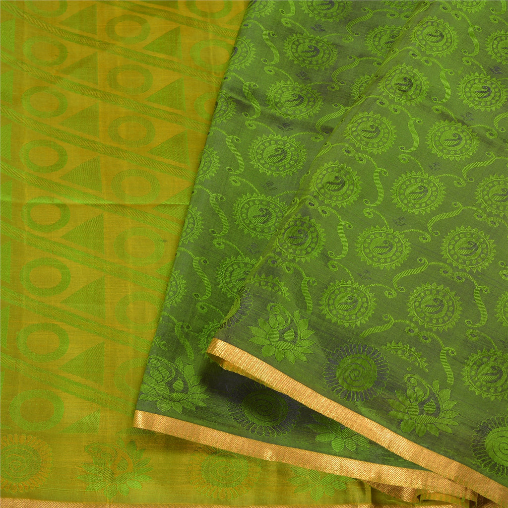 Sanskriti Vintage Green Indian Sarees 100% Pure Silk Woven Special Sari Fabric