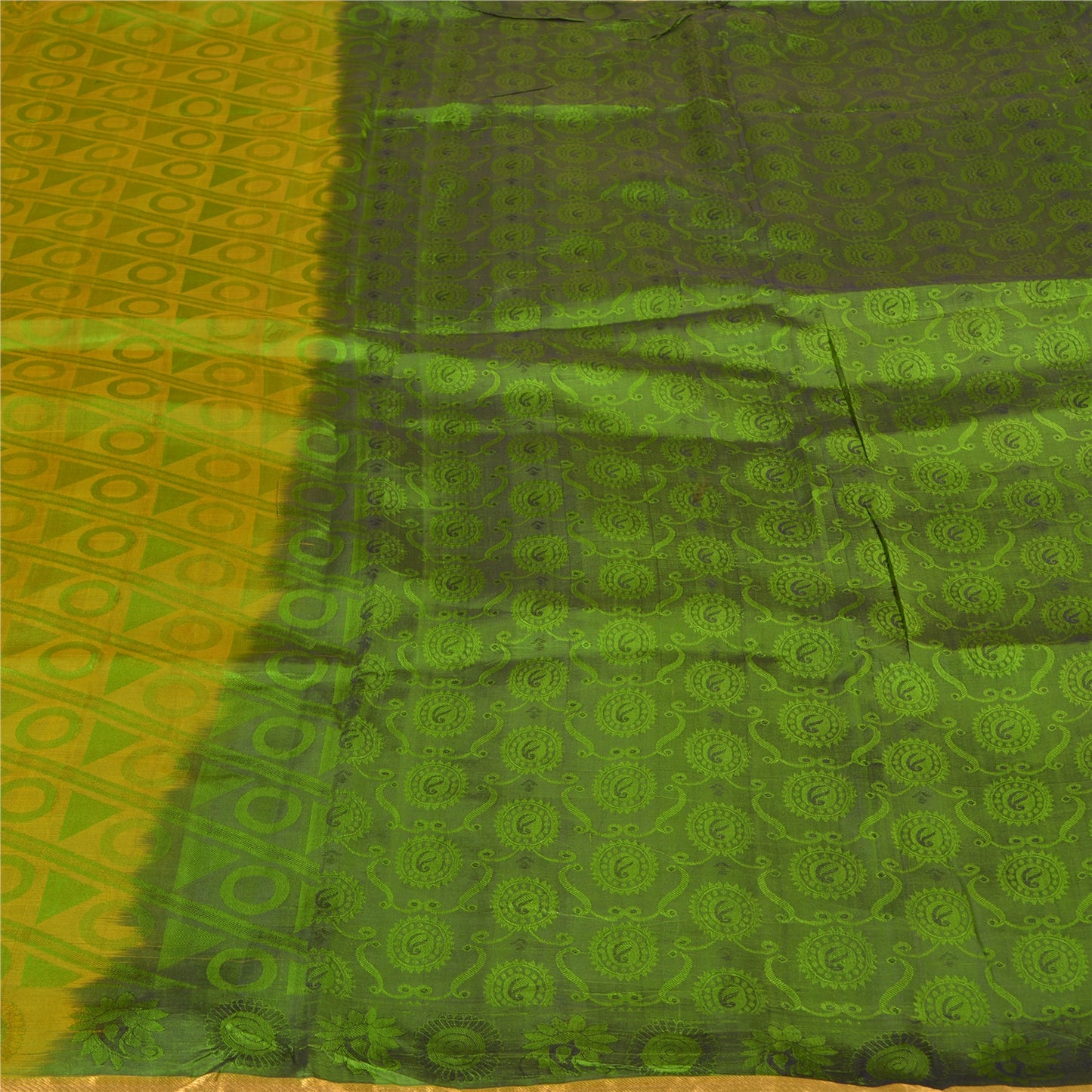 Sanskriti Vintage Green Indian Sarees 100% Pure Silk Woven Special Sari Fabric