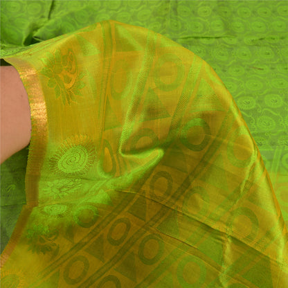 Sanskriti Vintage Green Indian Sarees 100% Pure Silk Woven Special Sari Fabric