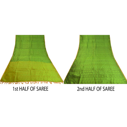 Sanskriti Vintage Green Indian Sarees 100% Pure Silk Woven Special Sari Fabric