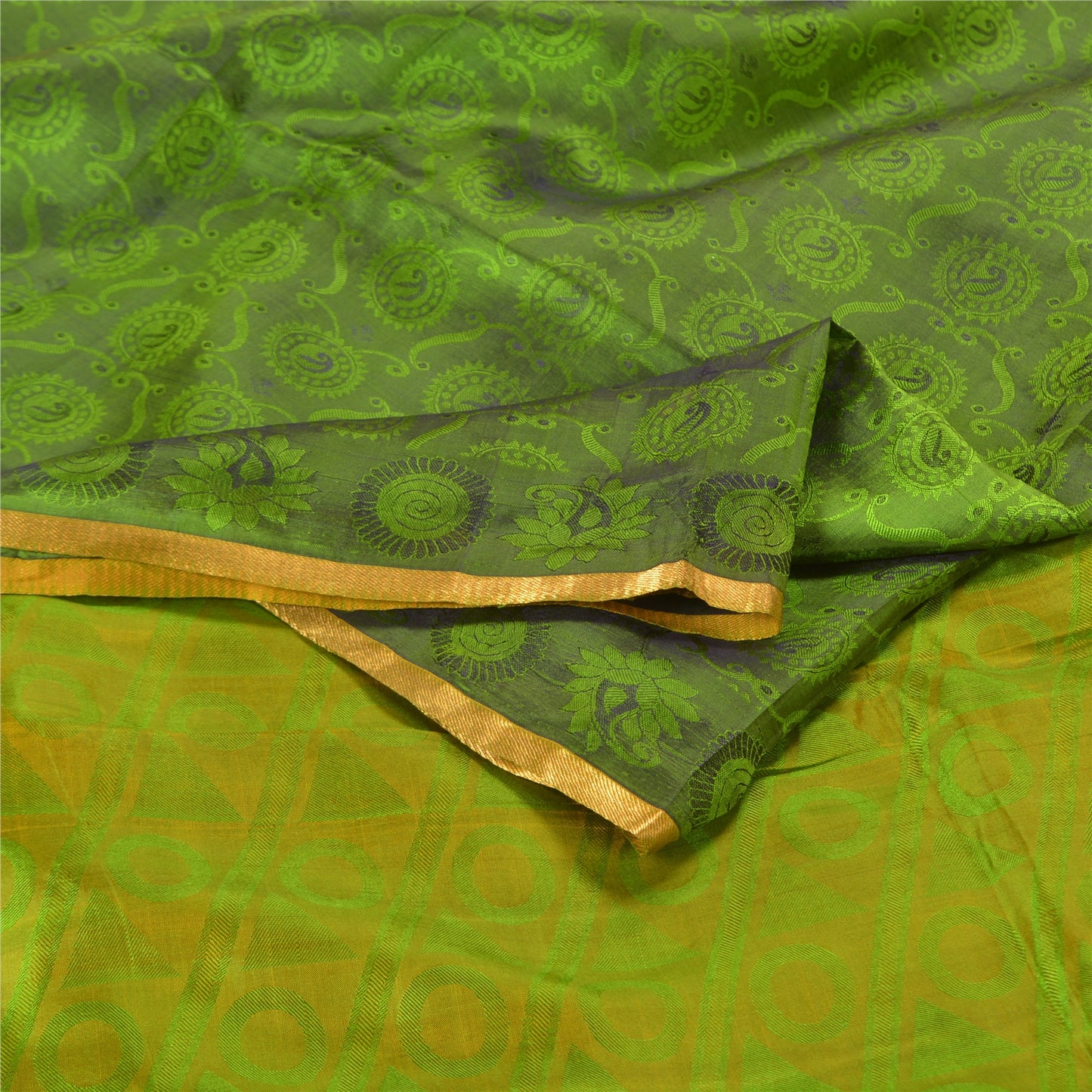 Sanskriti Vintage Green Indian Sarees 100% Pure Silk Woven Special Sari Fabric