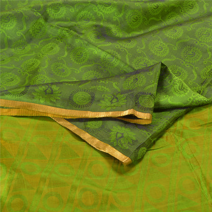 Sanskriti Vintage Green Indian Sarees 100% Pure Silk Woven Special Sari Fabric