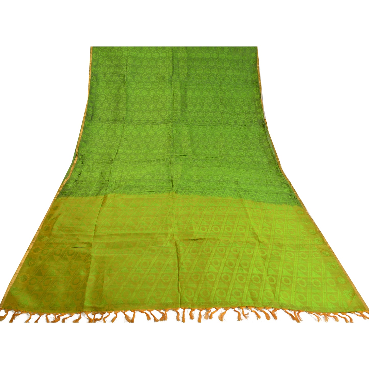 Sanskriti Vintage Green Indian Sarees 100% Pure Silk Woven Special Sari Fabric