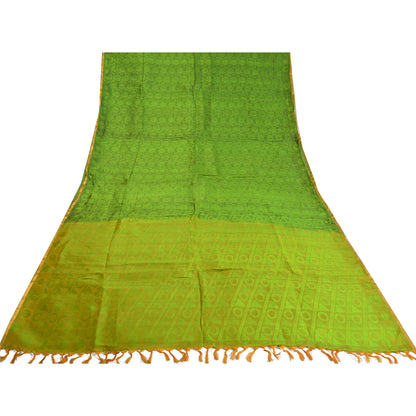 Sanskriti Vintage Green Indian Sarees 100% Pure Silk Woven Special Sari Fabric
