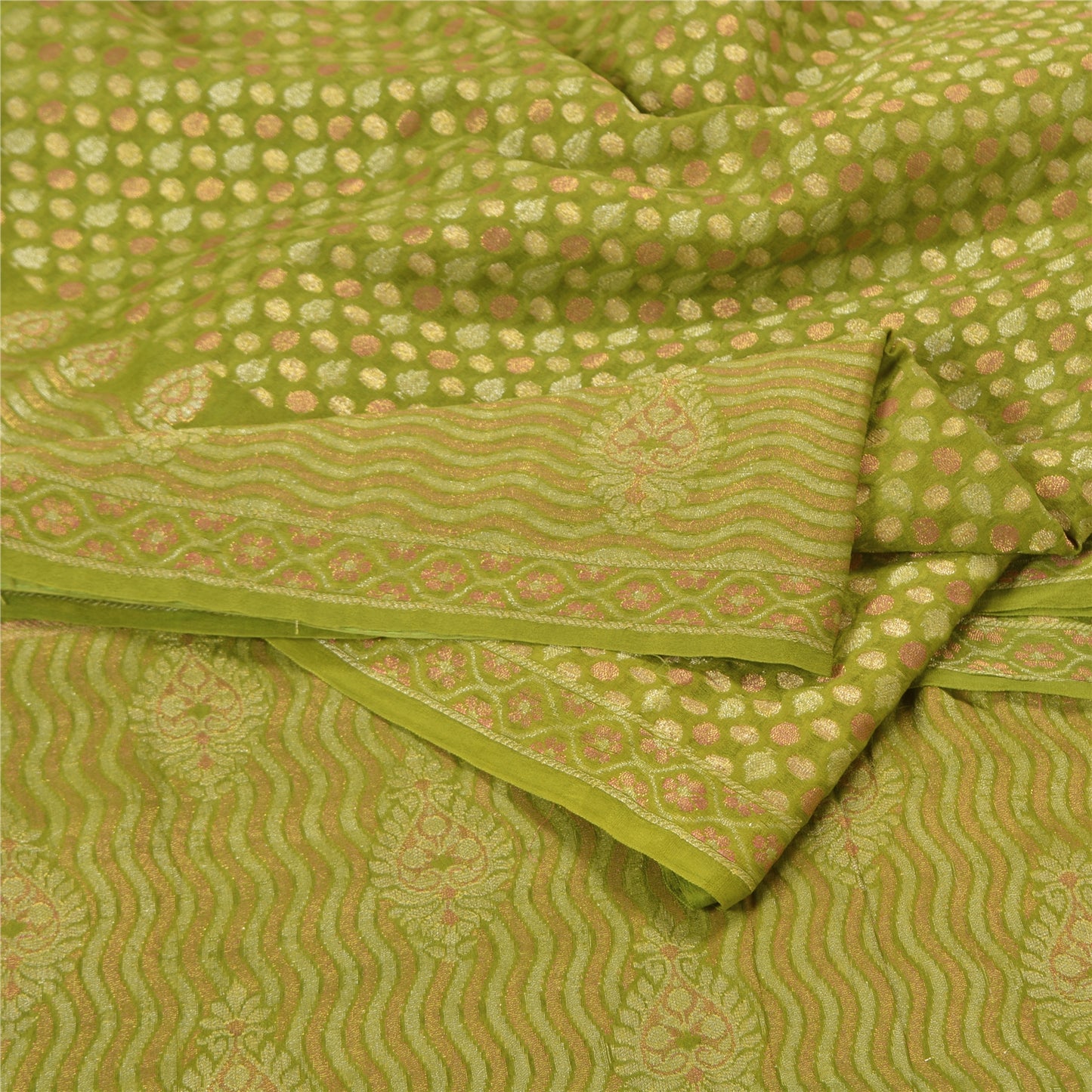 Sanskriti Vintage Green Indian Sarees Pure Silk Woven Premium Sari 5YD Fabric