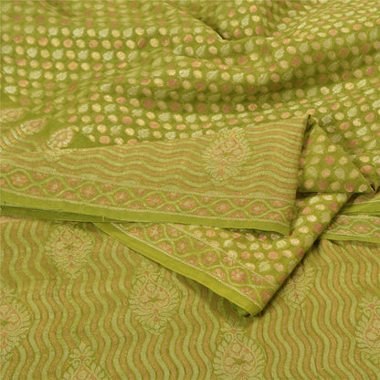 Sanskriti Vintage Green Indian Sarees Pure Silk Woven Premium Sari 5YD Fabric