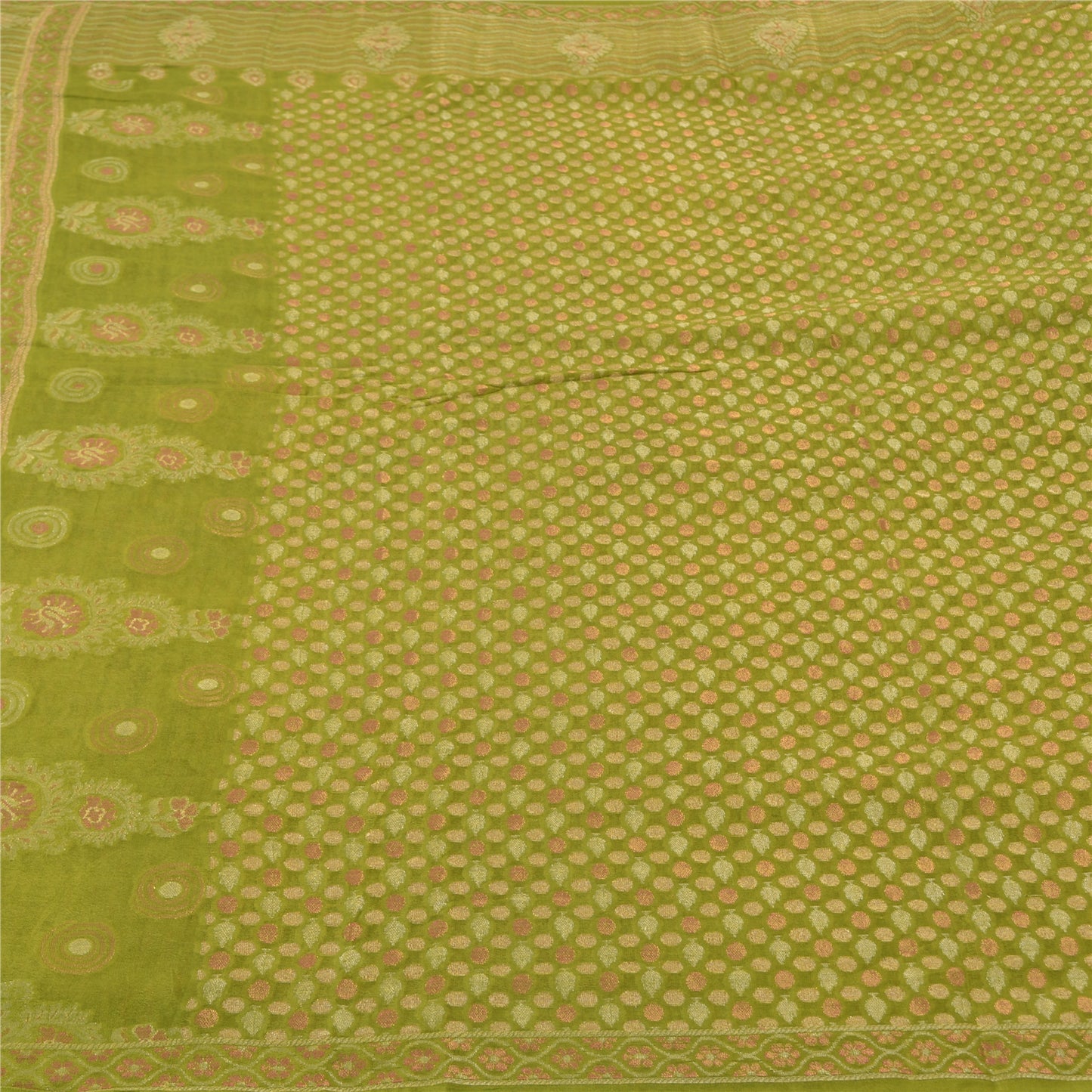 Sanskriti Vintage Green Indian Sarees Pure Silk Woven Premium Sari 5YD Fabric