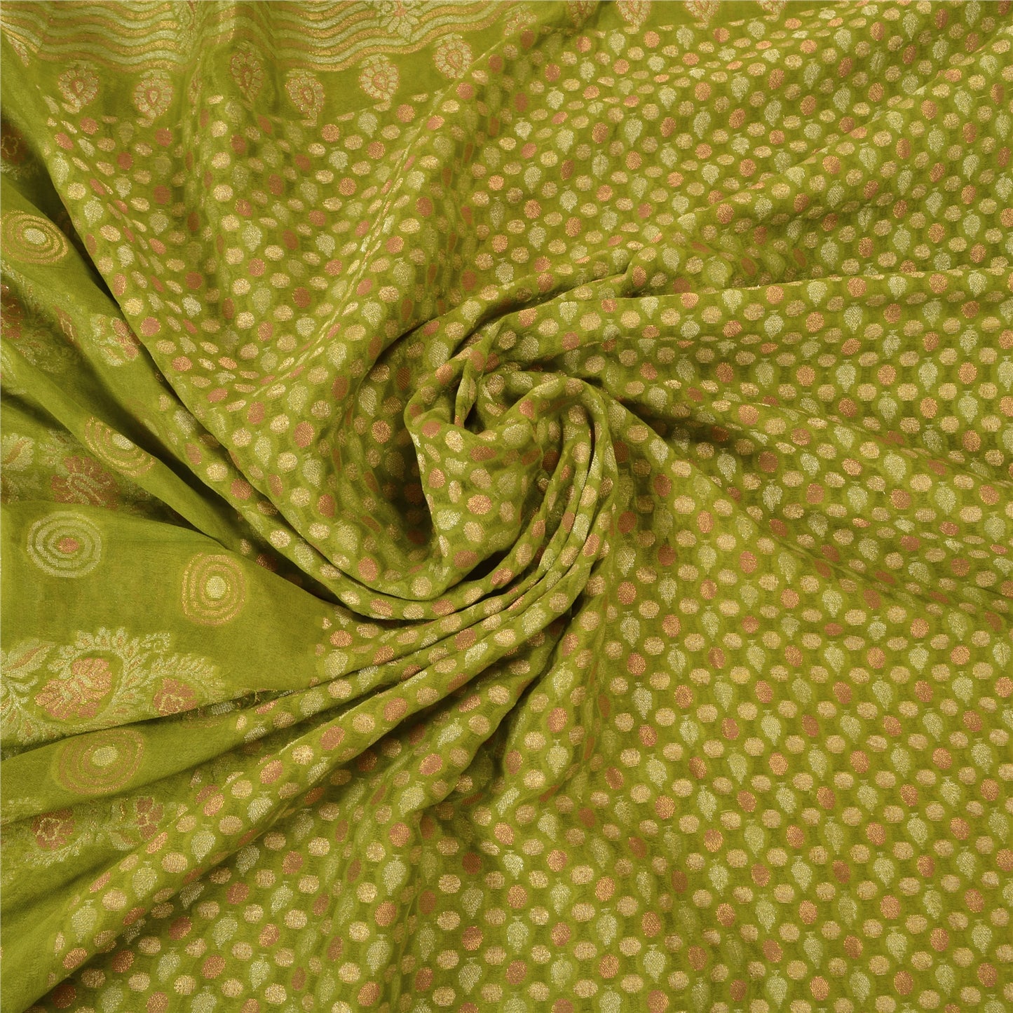 Sanskriti Vintage Green Indian Sarees Pure Silk Woven Premium Sari 5YD Fabric