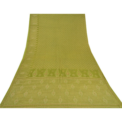 Sanskriti Vintage Green Indian Sarees Pure Silk Woven Premium Sari 5YD Fabric