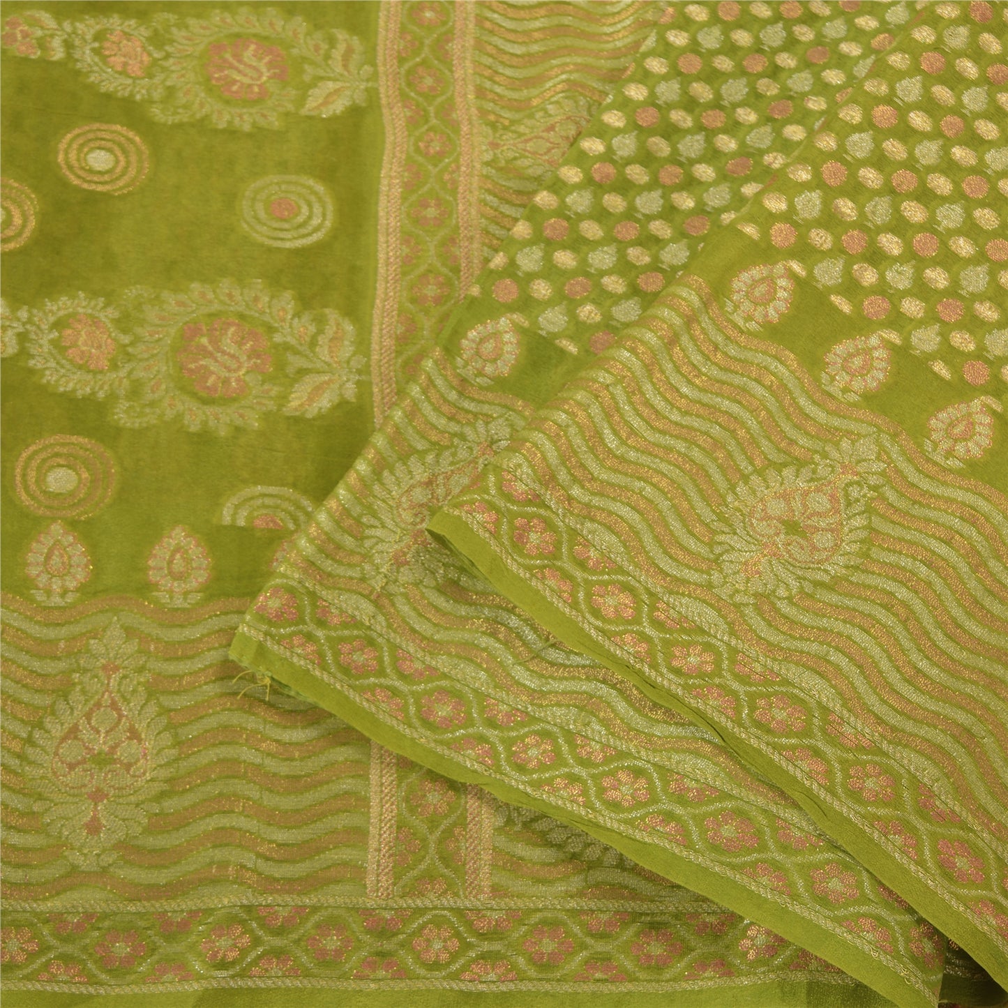 Sanskriti Vintage Green Indian Sarees Pure Silk Woven Premium Sari 5YD Fabric