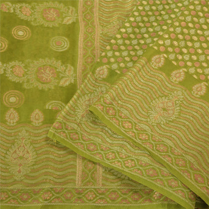 Sanskriti Vintage Green Indian Sarees Pure Silk Woven Premium Sari 5YD Fabric