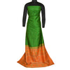Sanskriti Vintage Green/Saffron Sarees Pure Silk Woven Premium Sari Fabric
