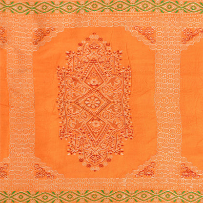 Sanskriti Vintage Green/Saffron Sarees Pure Silk Woven Premium Sari Fabric