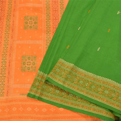 Sanskriti Vintage Green/Saffron Sarees Pure Silk Woven Premium Sari Fabric