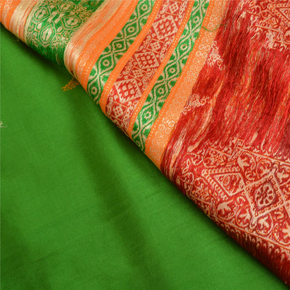 Sanskriti Vintage Green/Saffron Sarees Pure Silk Woven Premium Sari Fabric
