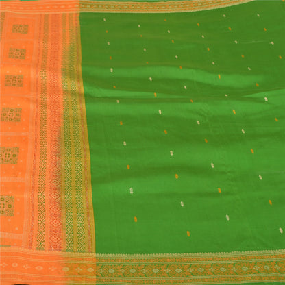 Sanskriti Vintage Green/Saffron Sarees Pure Silk Woven Premium Sari Fabric
