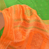 Sanskriti Vintage Green/Saffron Sarees Pure Silk Woven Premium Sari Fabric