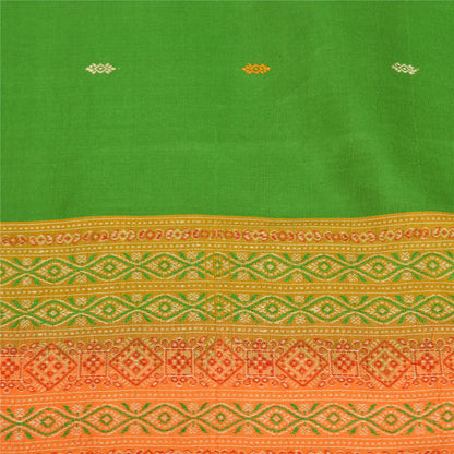 Sanskriti Vintage Green/Saffron Sarees Pure Silk Woven Premium Sari Fabric