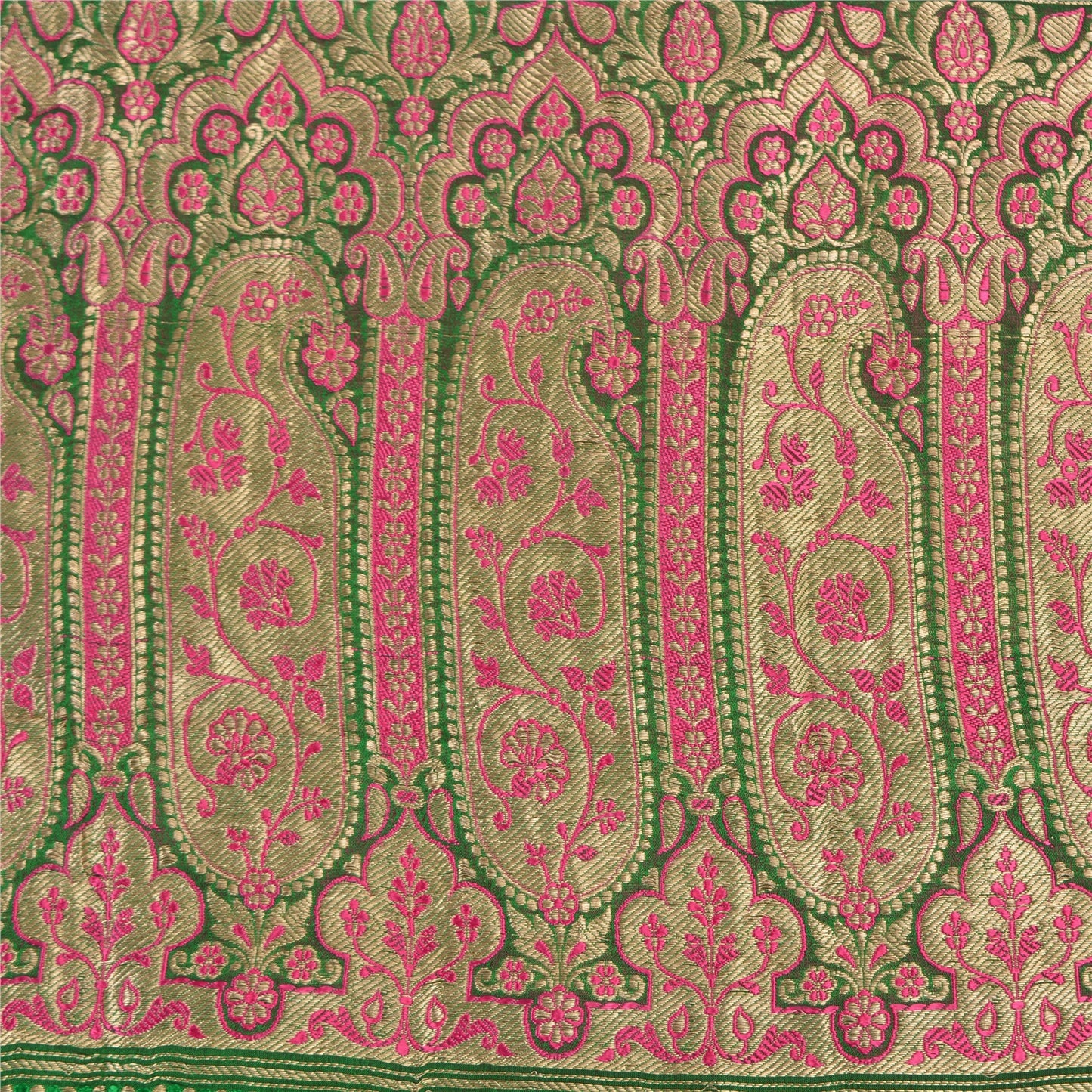 Sanskriti Vintage Green/Pink Sarees Pure Silk Woven Brocade/Banarasi Sari Sustainable Fabric