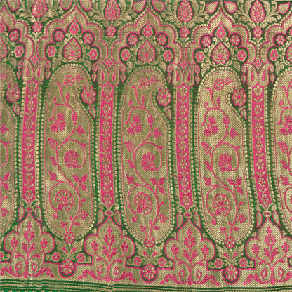 Sanskriti Vintage Green/Pink Sarees Pure Silk Woven Brocade/Banarasi Sari Sustainable Fabric