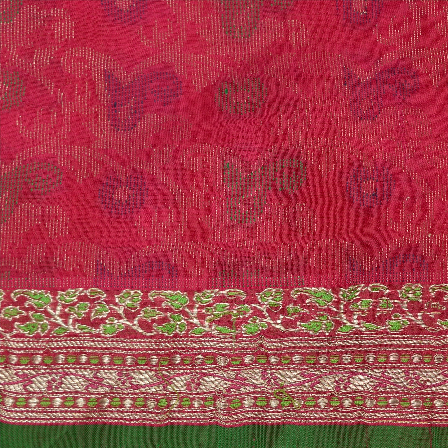 Sanskriti Vintage Green/Pink Sarees Pure Silk Woven Brocade/Banarasi Sari Sustainable Fabric