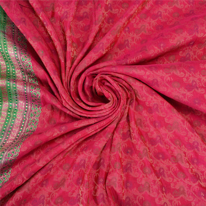 Sanskriti Vintage Green/Pink Sarees Pure Silk Woven Brocade/Banarasi Sari Sustainable Fabric