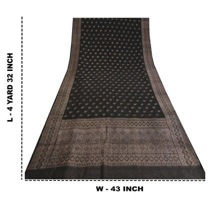 Sanskriti Vintage Black Sarees Pure Silk Woven Brocade/Banarasi Zari Sari Fabric