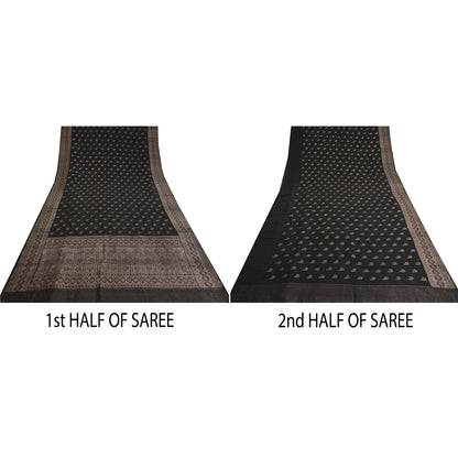 Sanskriti Vintage Black Sarees Pure Silk Woven Brocade/Banarasi Zari Sari Fabric