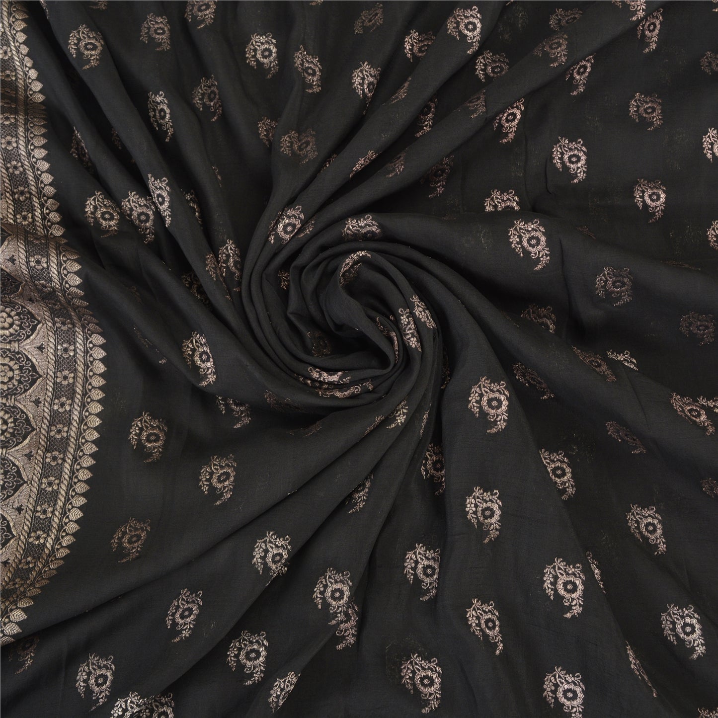 Sanskriti Vintage Black Sarees Pure Silk Woven Brocade/Banarasi Zari Sari Fabric