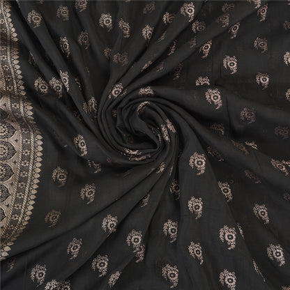 Sanskriti Vintage Black Sarees Pure Silk Woven Brocade/Banarasi Zari Sari Fabric
