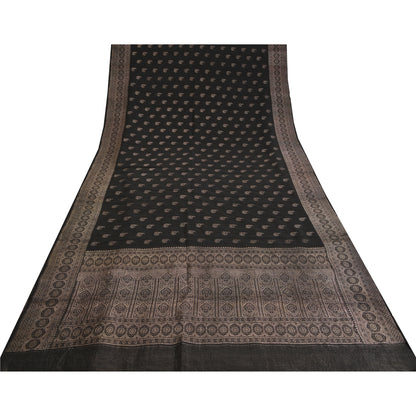 Sanskriti Vintage Black Sarees Pure Silk Woven Brocade/Banarasi Zari Sari Fabric
