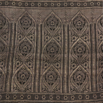 Sanskriti Vintage Black Sarees Pure Silk Woven Brocade/Banarasi Zari Sari Fabric