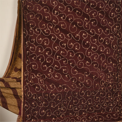 Санскритские винтажные коричневые индийские сари из чистого шелка с ручной вышивкой, устойчивая ткань для сари