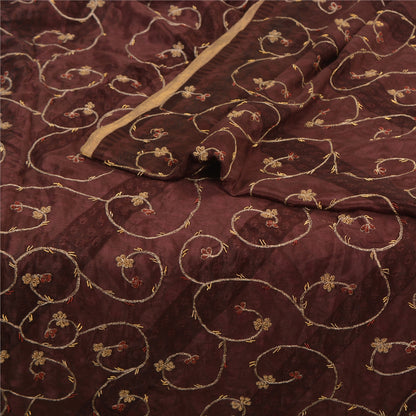 Санскритские винтажные коричневые индийские сари из чистого шелка с ручной вышивкой, устойчивая ткань для сари